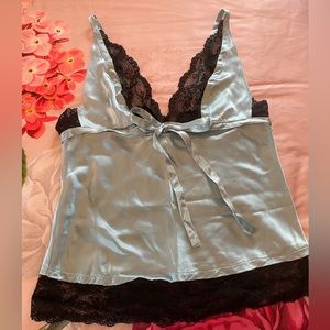 %100 Silk Lace Trim Chemise in Light Blue